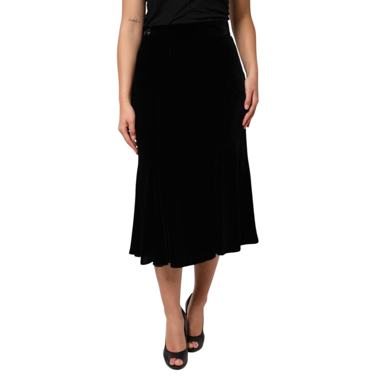 Dolce & Gabbana Black High Waist Fit Flared Midi Skirt