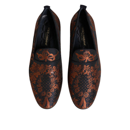Dolce & Gabbana Black Jacquard Polyester Slip On Loafers Shoes