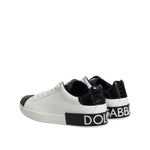 Dolce & Gabbana White Black Leather Portofino Sneaker Shoes
