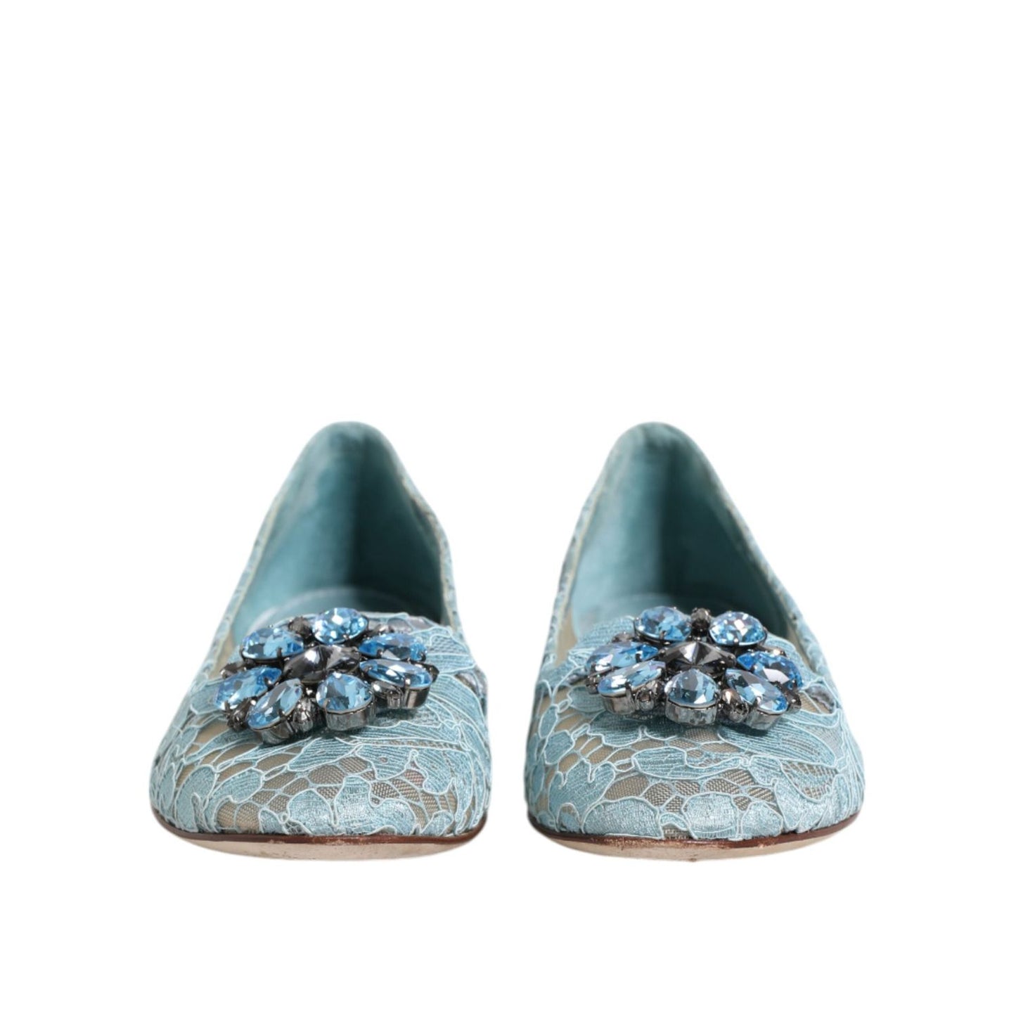 Dolce & Gabbana Blue Lace Crystal Ballet Flats Loafers Shoes LA12717-37