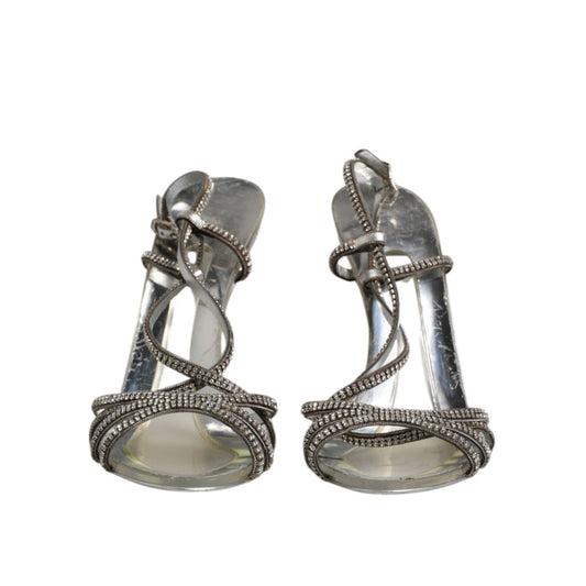 Dolce & Gabbana Silver Strass Ankle Strap Heels Sandals Shoes LA12719-39