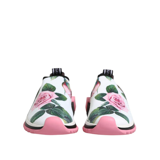 Dolce & Gabbana White Rose Print Sorrento Sneakers Shoes LA12762-36