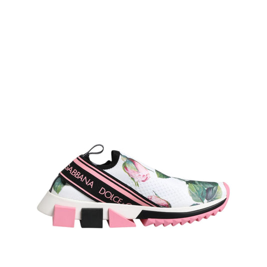 Dolce & Gabbana White Rose Print Sorrento Sneakers Shoes LA12762-36