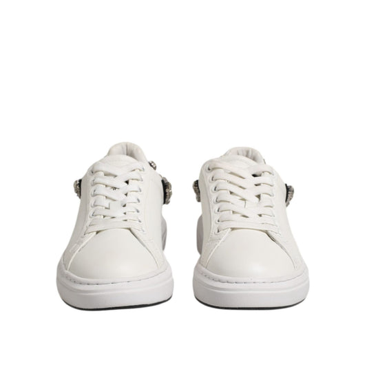 John Richmond White Rhinestone Embellished Sneakers Shoes LA12768-36