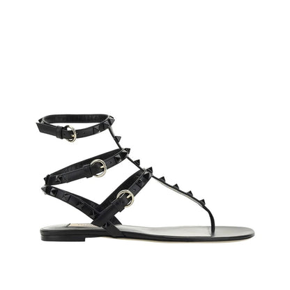 Valentino Garavani Black Calfskin Flat Sandals