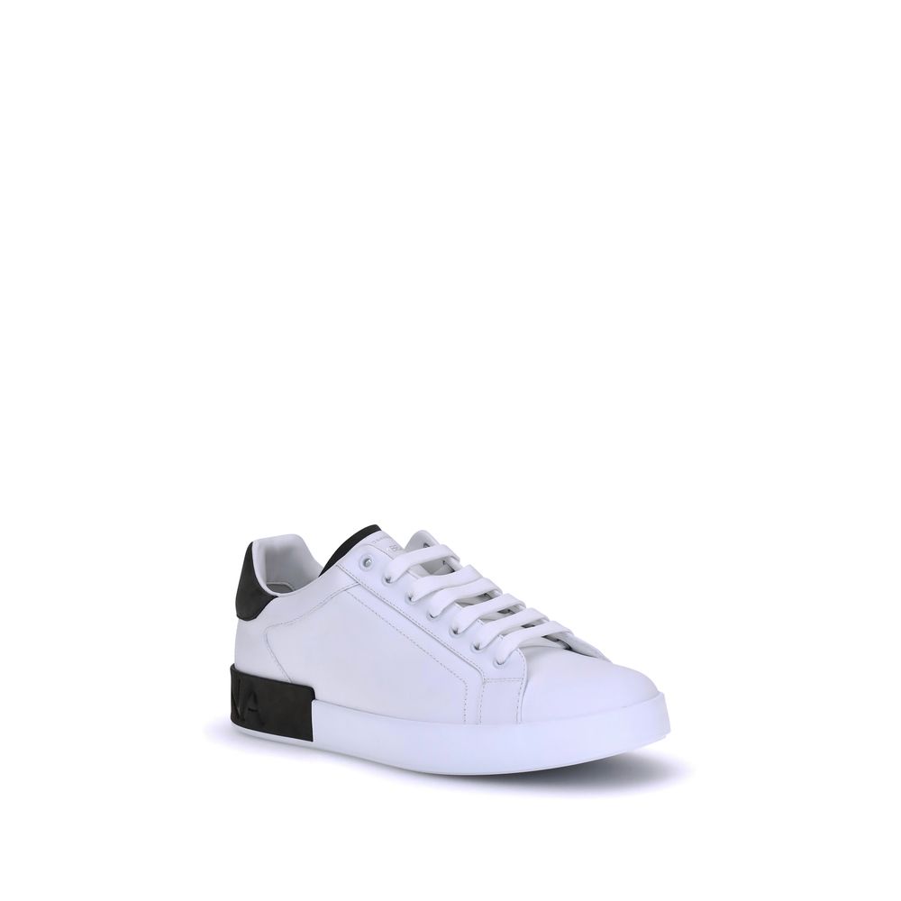 Dolce & Gabbana White Calf Leather Bos Taurus Low Top Sneakers
