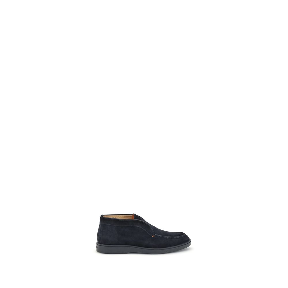 Santoni Blue Calf Leather Bos Taurus Slip-On Loafers