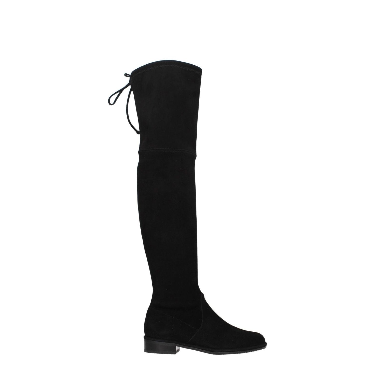 Stuart Weitzman Black Leather Over The Knee boots with suede material, self-tie closure, round toe, and rubber sole. MPN LOWLANDSUSS6555BLK.