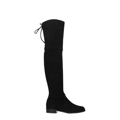 Stuart Weitzman Black Leather Over The Knee boots with suede material, self-tie closure, round toe, and rubber sole. MPN LOWLANDSUSS6555BLK.