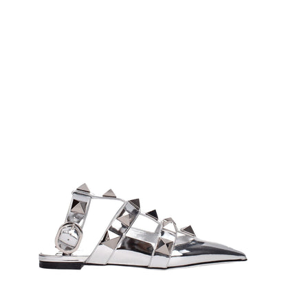 Valentino Garavani Gray Leather Flat Sandals