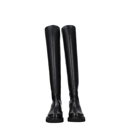 Stuart Weitzman Black Leather Over The Knee boots with aged effect, casual style, rubber sole, mid heels, and round toe.