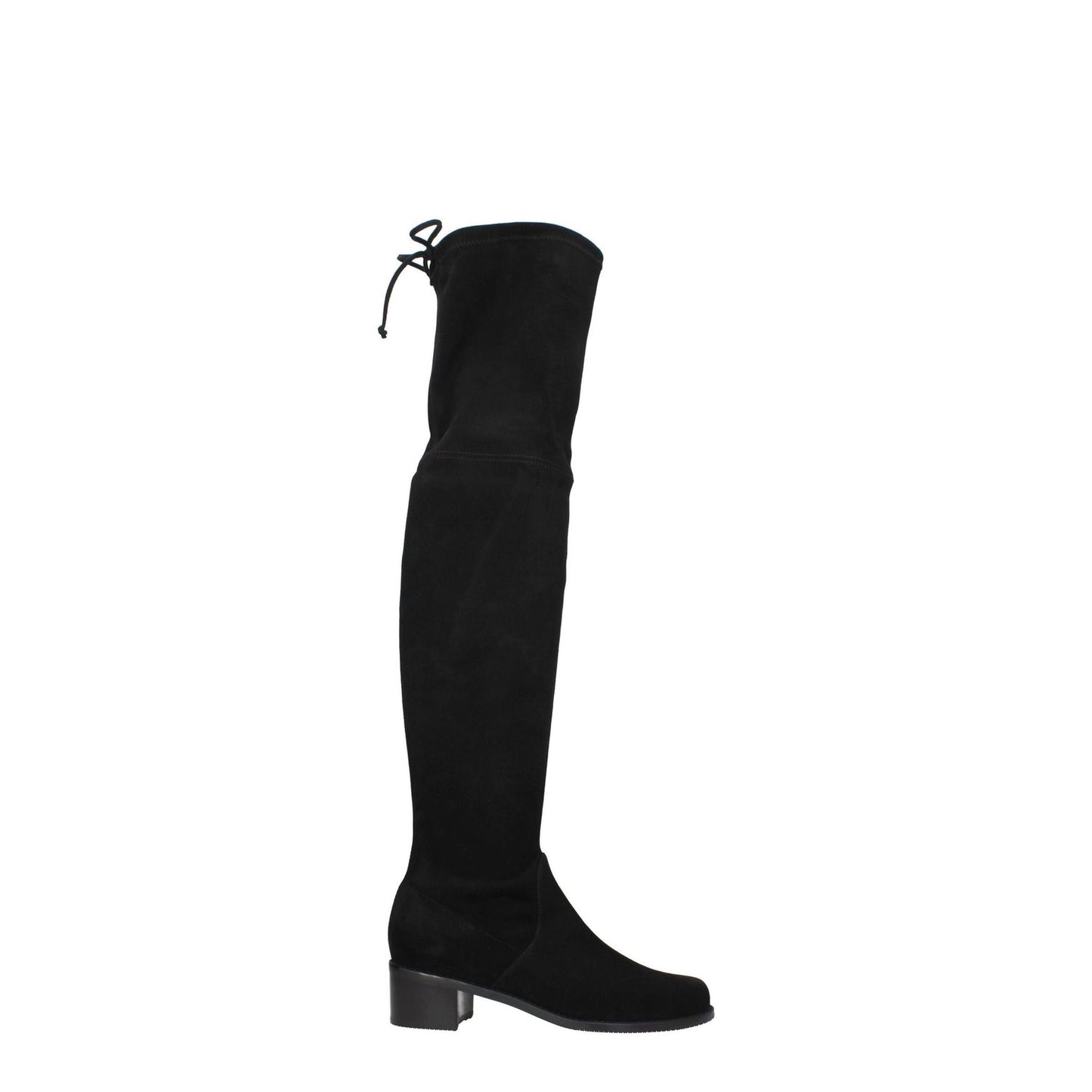 Stuart Weitzman Black Leather Over The Knee boots with aged and vintage effect, suede material, round toe, mid heel and rubber sole.