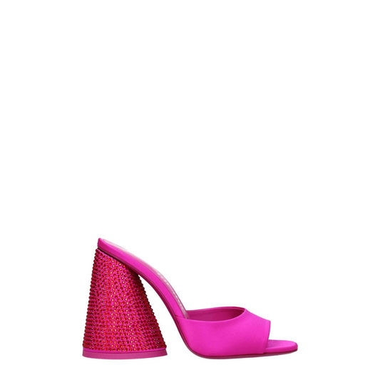 The Attico Pink Satin Platform Sandals with rhinestones, open toe, high heel, and leather sole. MPN S502TV07132.