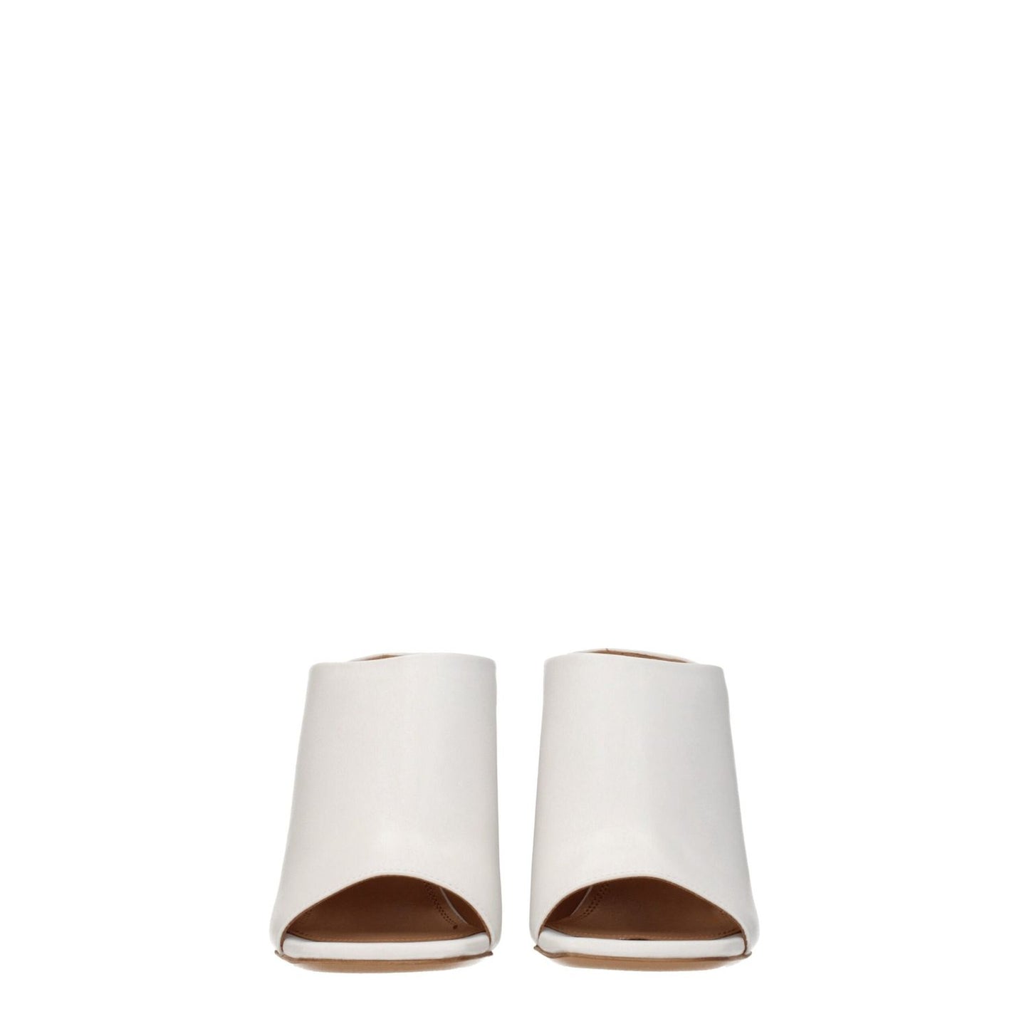 Off-White White Leather Platform Sandals with high heel and open toe design, casual style in white leather, front view angle