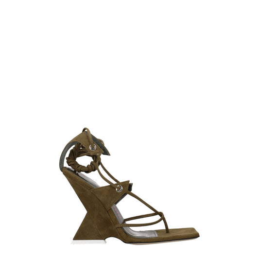 The Attico Green Leather Flip-Flop Sandals with high heel and open toe design.