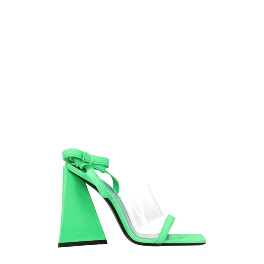 The Attico Transparent Leather Flat Sandals in fluo green suede with high heel and round toe, featuring self-tie closure.