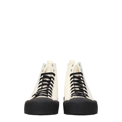 Jil Sander Beige Fabric High Top Sneakers with lace-up closure and black accents.