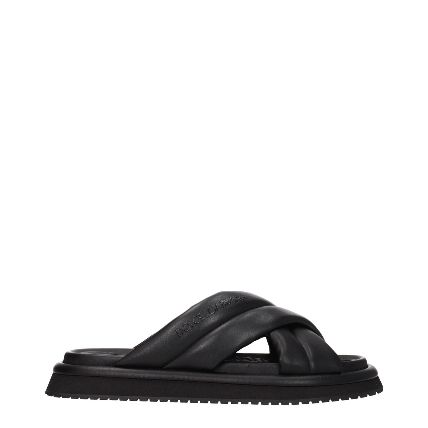 Dolce & Gabbana Black Leather Slippers