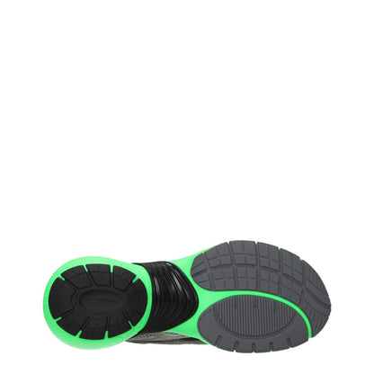 Sole view of Givenchy Gray Fabric Athletic Sneakers with green accents and rubber mid heels.