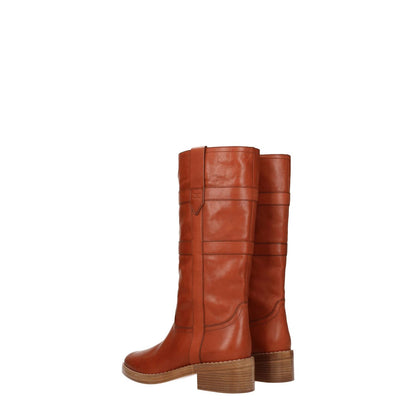 Celine Brown Leather Boots with vintage effect, round toe, mid heels in cognac. MPN 343913190C18NC, F76671. Casual style leather sole, 5 cm heel.