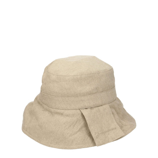 Jacquemus Beige Linen Bucket Hat made from 100% linen, featuring a casual style in a dark beige hue, MPN 235AC4481029150.