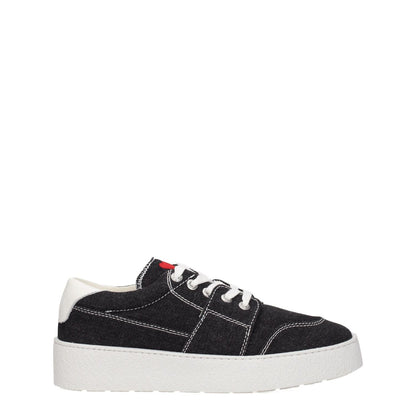 Ami Paris Black Fabric Low Top Sneakers with white rubber sole, featuring a lace-up closure, and round toe design in black and white.