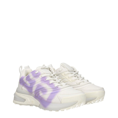Givenchy Beige Leather Low Top Sneakers with lilac detail, lace-up closure, 4.5 cm heel, and rubber sole, featuring side and logo details.