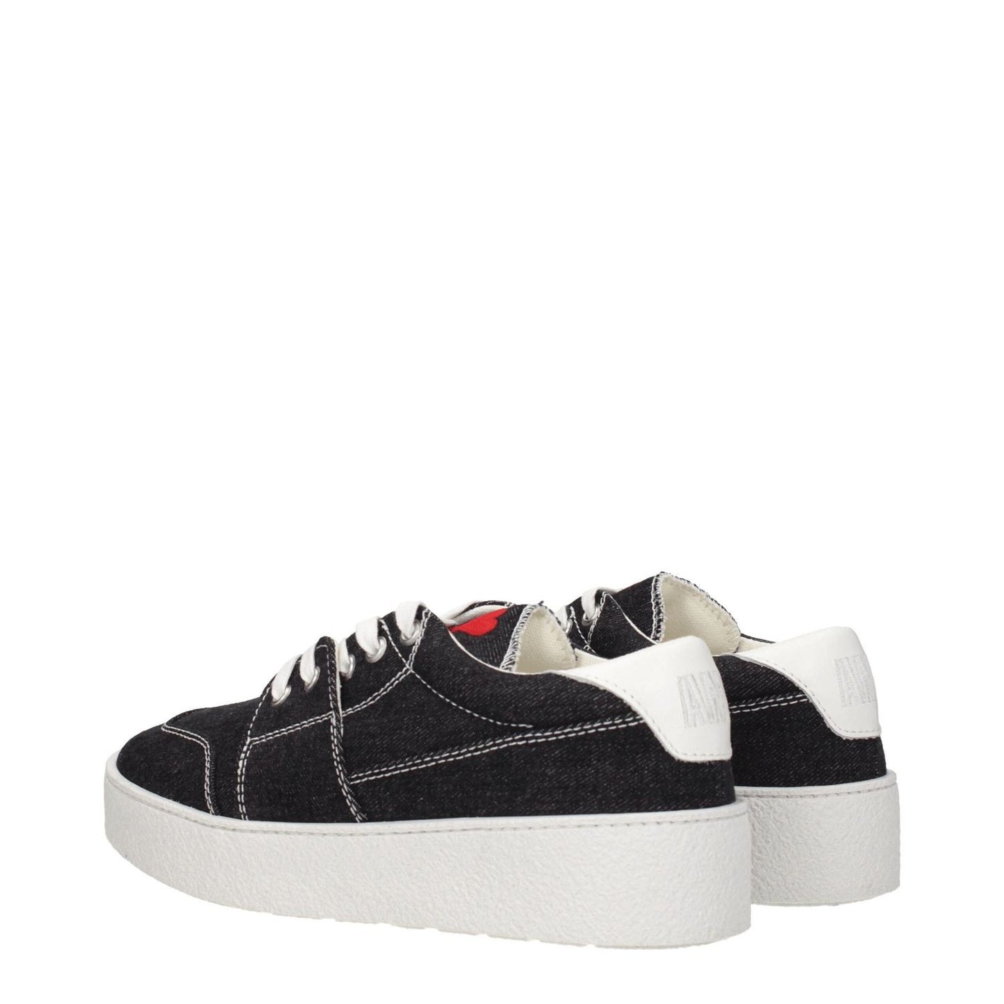 Ami Paris Black Fabric Low Top Sneakers with lace-up closure, rubber soles, and white accents, showcasing a casual design ideal for everyday wear.