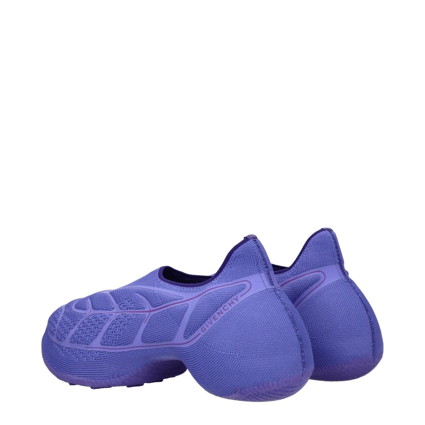 Givenchy Purple Fabric Slip-On Loafers with side logo and mid heels, featuring a round toe and fabric sole, style code F76942.