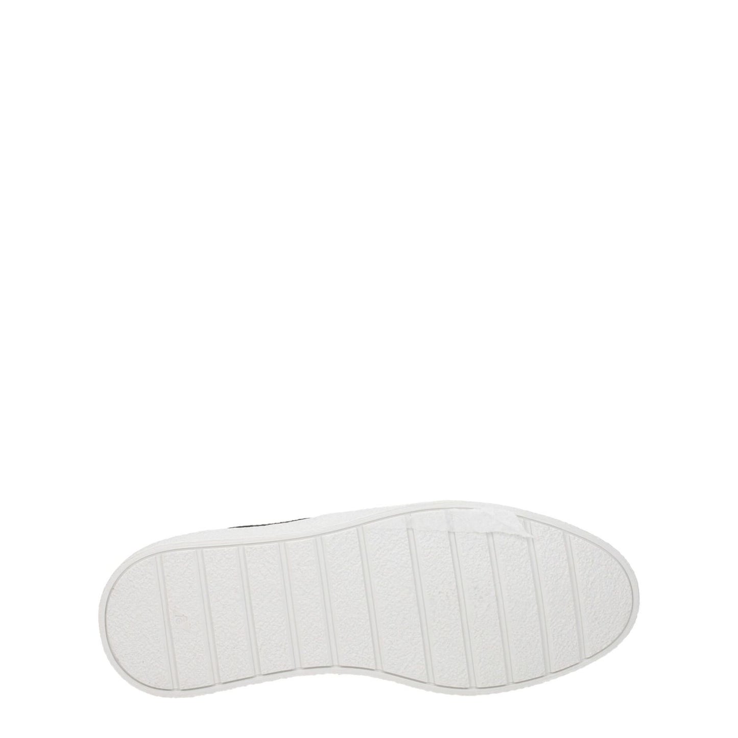 Sole view of Ami Paris Black Fabric Low Top Sneakers with rubber sole and white detailing.