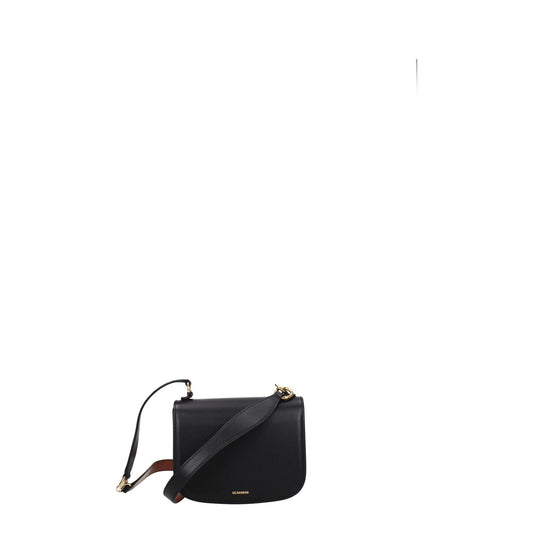 Jil Sander Black Leather Handbag with gold details and removable handle