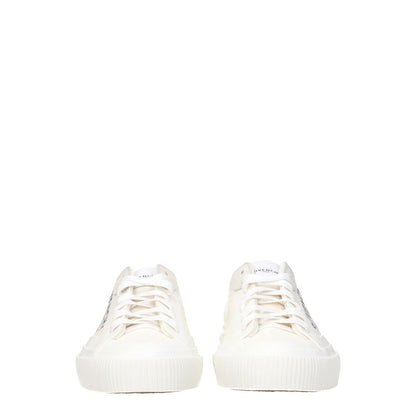 Givenchy Beige Fabric Low Top Sneakers with lace-up closure and rubber sole, featuring vintage and aged effect logos on front, side, and back.