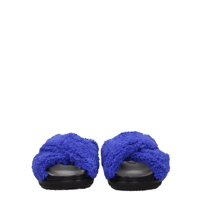 Marni Purple Fabric Slippers with open toe and side logo, low flat heel, casual style, made from purple fabric with black rubber sole.