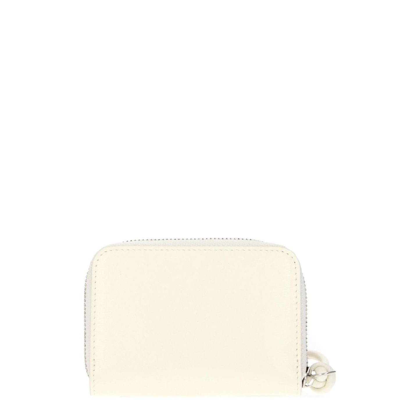 Jil Sander Beige Leather Wallet with zip closure and front logo, casual style, dimensions 7x10 cm, secondary color milk.