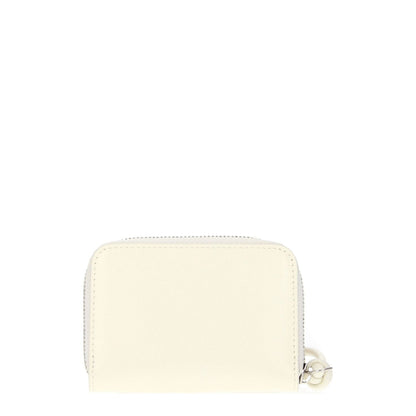 Jil Sander Beige Leather Wallet with zip closure and front logo, casual style, dimensions 7x10 cm, secondary color milk.