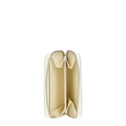 Interior view of Jil Sander Beige Leather Wallet with zip closure, showcasing compartments and design in leather.