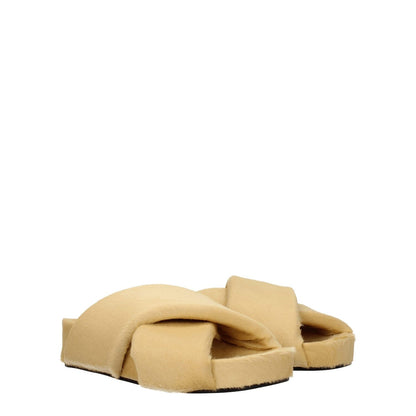 Jil Sander Beige Horsehair Slippers with open toe and low heel, featuring vintage effect and pony skin texture, casual style.