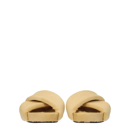 Jil Sander Beige Horsehair Slippers with open toe, low flat heel, leather sole, and vintage effect in pony skin, casual style.