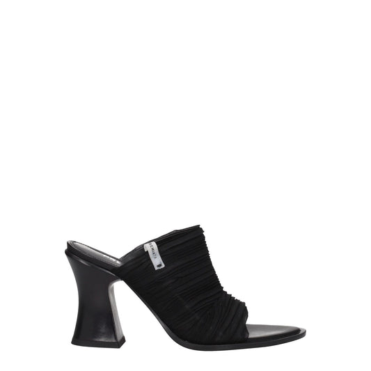 Premiata Black Fabric Platform Sandals with open toe and high leather heel, featuring side logo and casual style design.