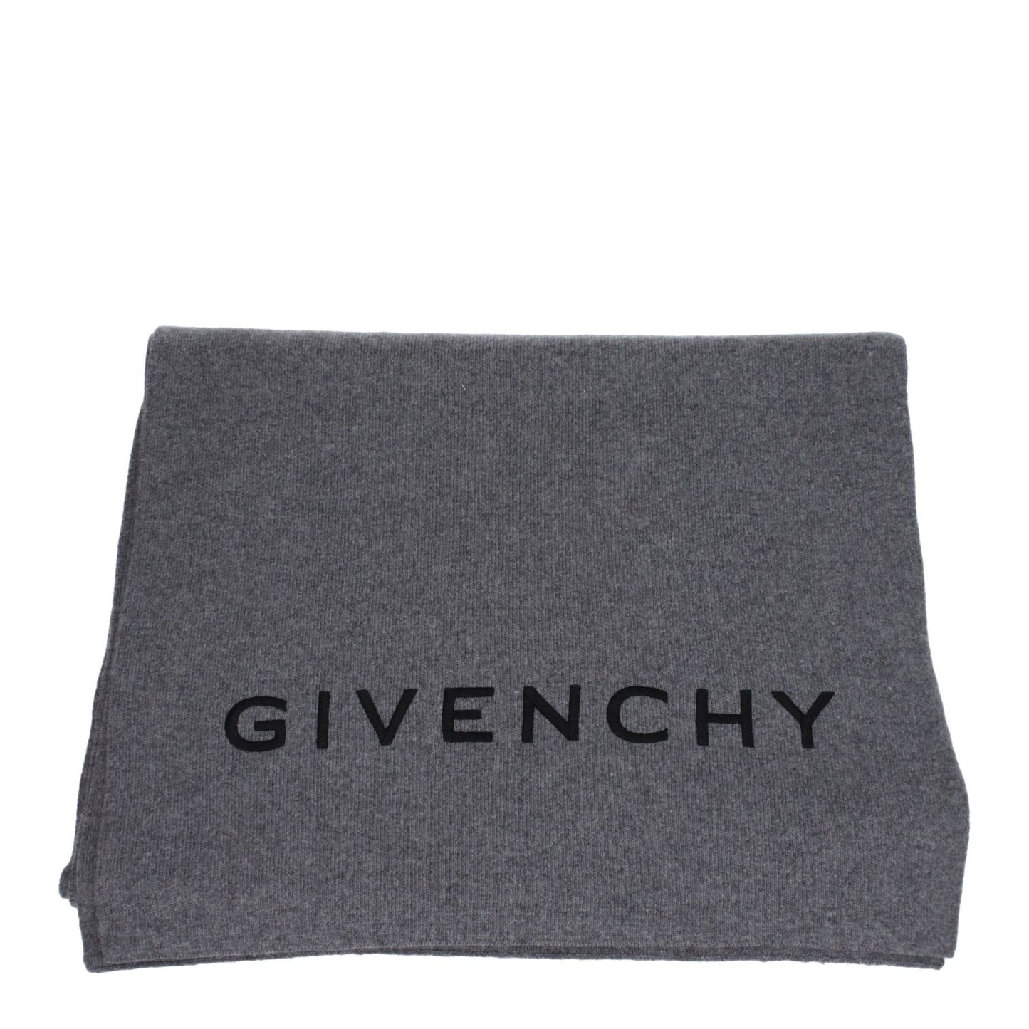 Givenchy Gray Wool Scarf with logo in wolf grey, made of 70% wool and 30% cashmere, style casual, size 40×180.