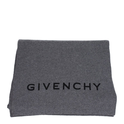 Givenchy Gray Wool Scarf with logo in wolf grey, made of 70% wool and 30% cashmere, style casual, size 40×180.