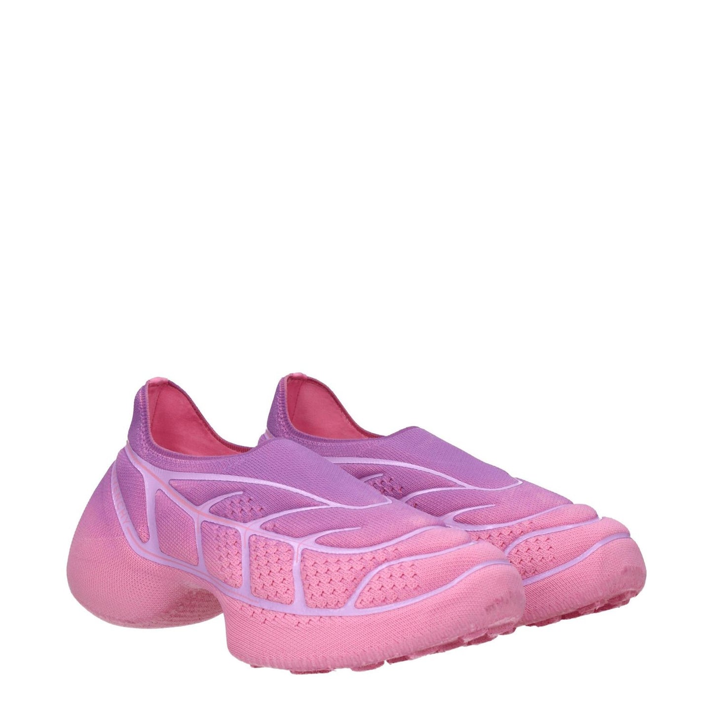 Givenchy Pink Fabric Sneakers with round toe and violet accents, featuring 3.5 cm mid heels and rubber sole.