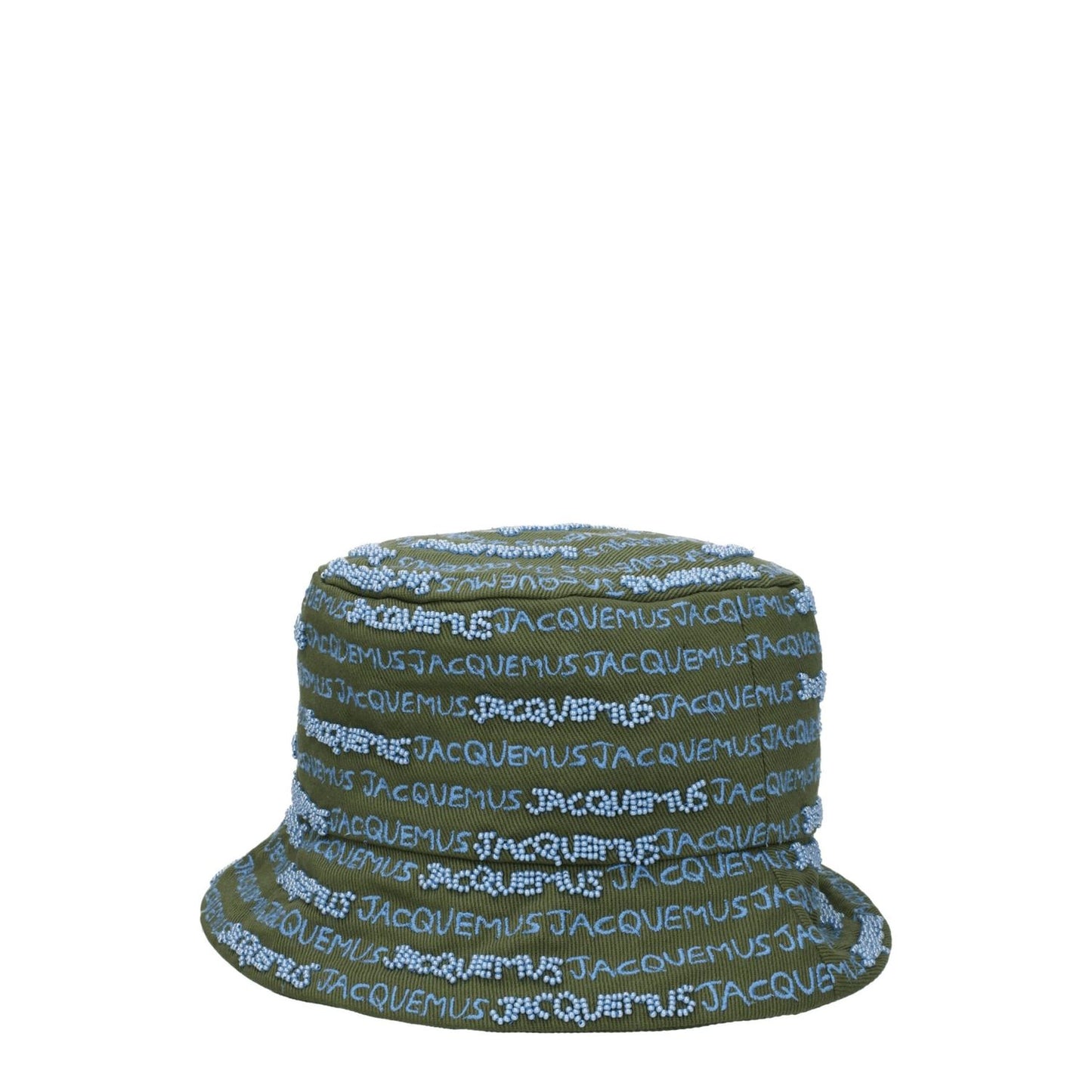 Jacquemus Green Cotton Bucket Hat with logo and beaded embellishments in green and khaki. Casual style, MPN 235AC4515012560.