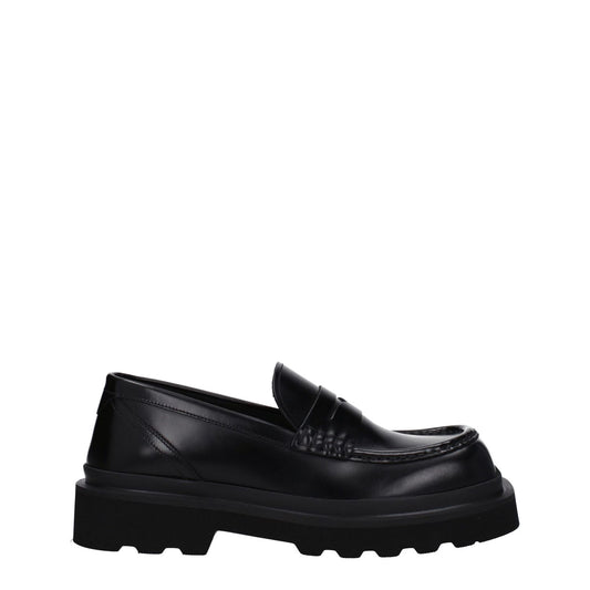 Dolce & Gabbana Black Leather Slip-On Loafers with rubber sole and square toe, MPN A30204A120380999, elegant casual footwear.