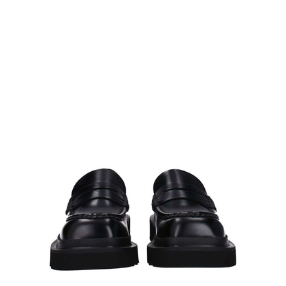 Dolce & Gabbana Black Leather Slip-On Loafers, square toe, rubber sole, mid heels, casual style, front view image.