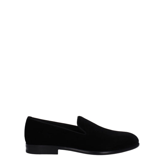 Dolce & Gabbana Black Velvet Slip-On Loafers with leather sole and round toe, stylish low flat heel design, MPN A50491A680880999.