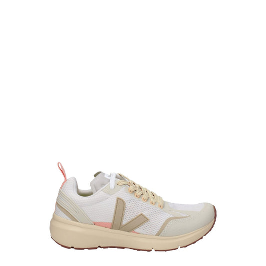 Veja Beige Fabric Athletic Sneakers with lace-up closure, rubber sole, 4 cm mid heels, featuring front and side logos.