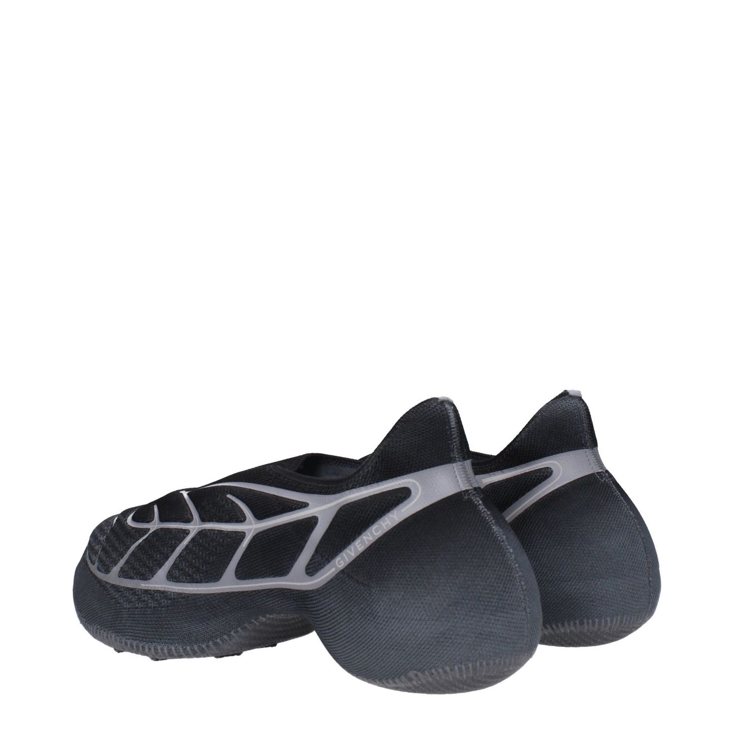 Givenchy Gray Fabric Athletic Sneakers featuring side logo, mid heels, and round toe with rubber sole in black and gray color.