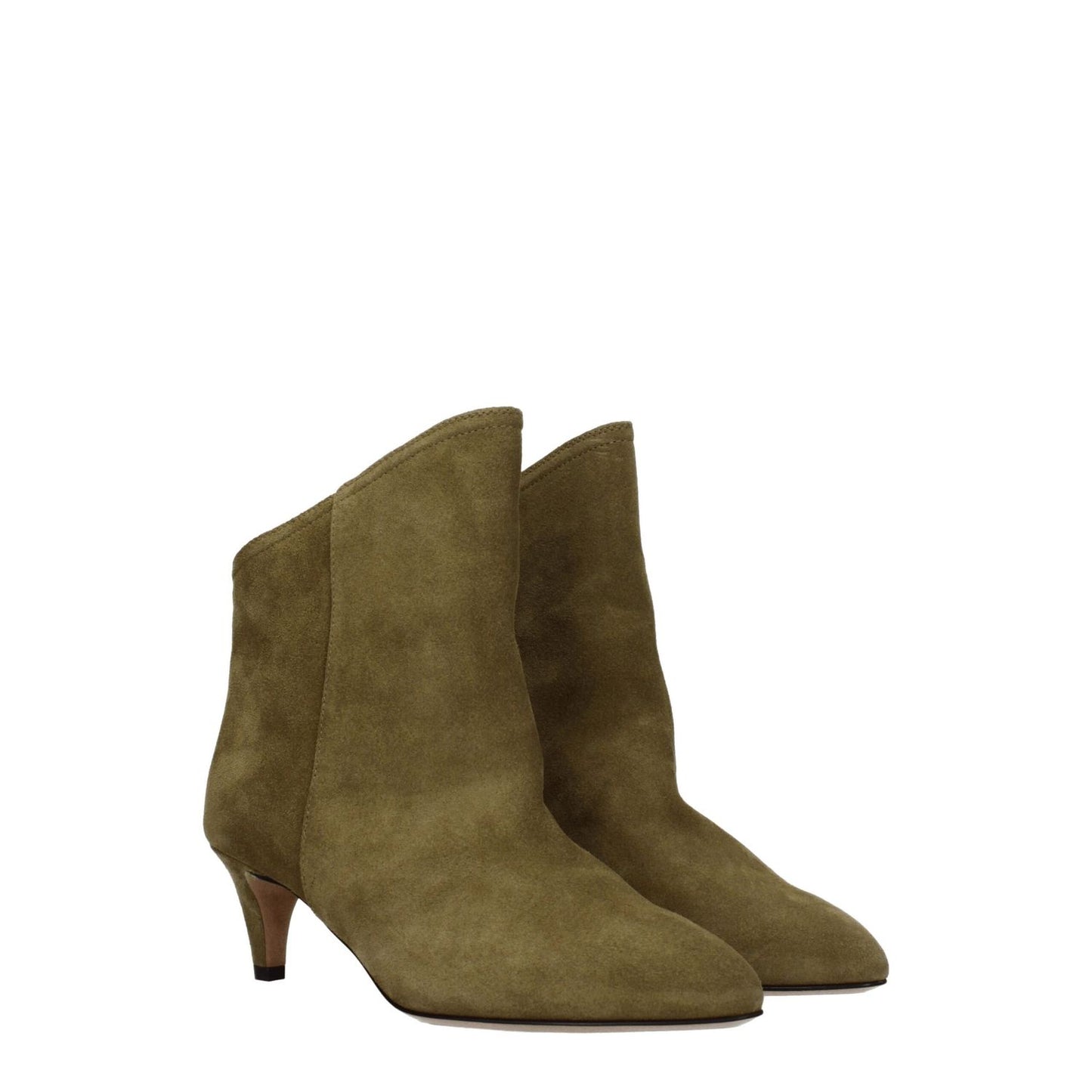 Isabel Marant Gray Leather Ankle Boots in suede with mid heels and pointy toe, style: country, heel height 5.5 cm, turtledove color accent.