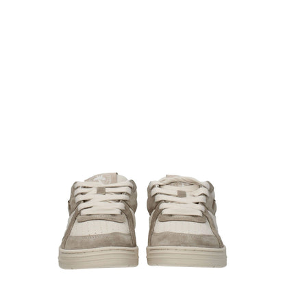 Palm Angels Beige Fabric Low Top Sneakers with suede material, rubber sole, and lace-up closure, featuring front, side, and back logos.